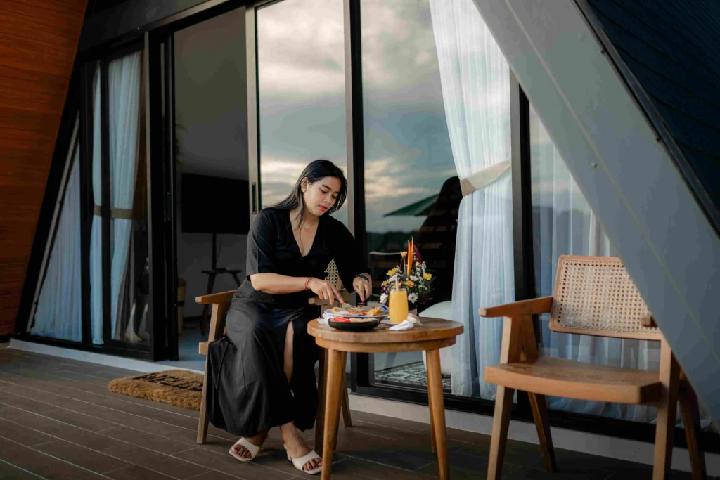 Woman Enjoying Food in Private at Dreamcatcher